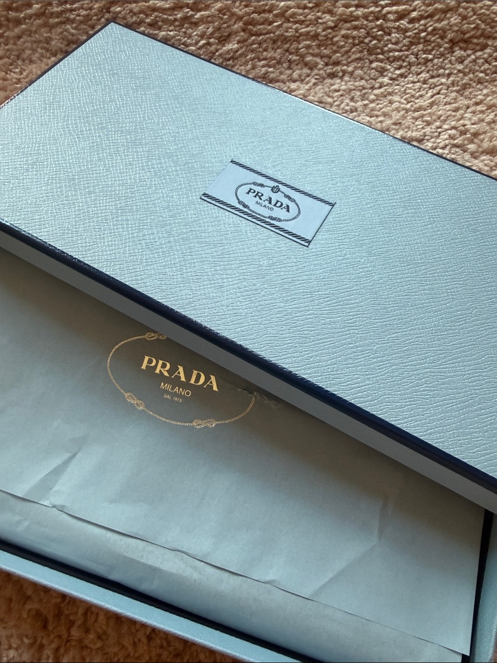 Prada Pale Blue Elastic Slim Belt with Silver  Plaque - Picture 3 of 6